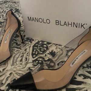 Manolo Blahnik 38.5 clear/black heels